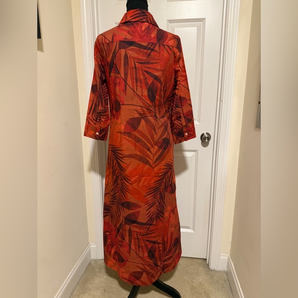 New with Tags Perlavera Cassie Red Leaf Pattern Button Down Maxi Dress sz Small - Picture 8 of 12